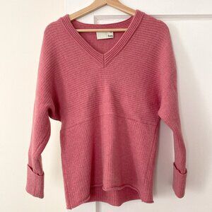 Aritzia pink merino ribbed oversized V-neck sweater